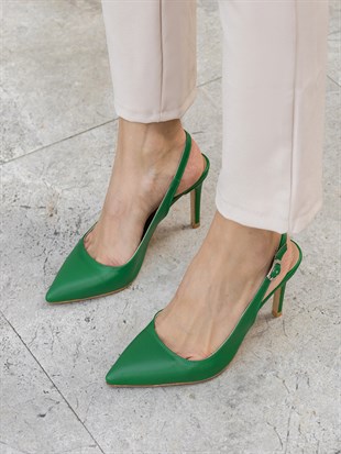 Çimen Yeşili Mat 9 Cm Topuklu Ayakkabı Leila
