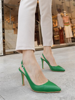 Çimen Yeşili Mat 9 Cm Topuklu Ayakkabı Leila