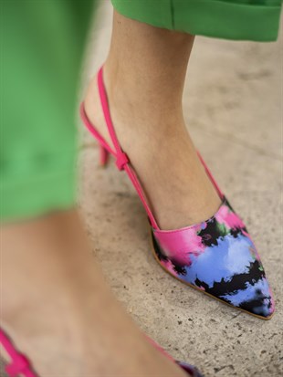 Fuşya Desenli 6 Cm Kadın Topuklu Ayakkabı Bahreyn