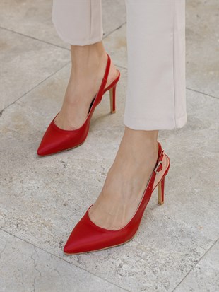 Kırmızı Mat 9 Cm Topuklu Ayakkabı Leila