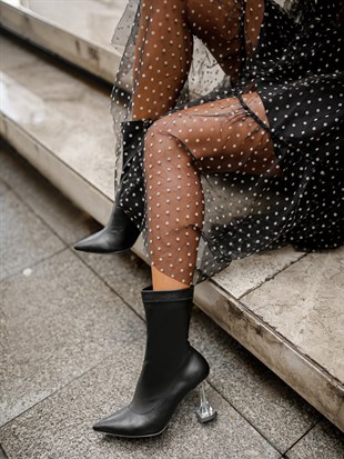Siyah 9 cm Şeffaf Topuklu Kadın Ayakkabı Merlot